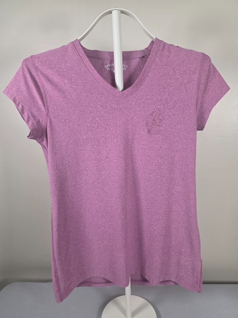 Beverly Hills Polo Club Women's Pink V-neck Active Fit Embroided Logo Size S